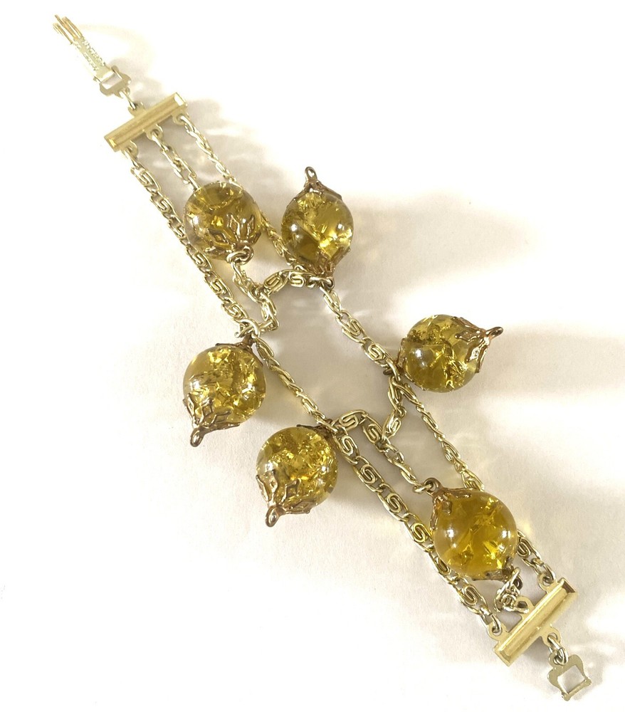 Unique Signed Germany Crackle Glass Bead Dangle Bracelet