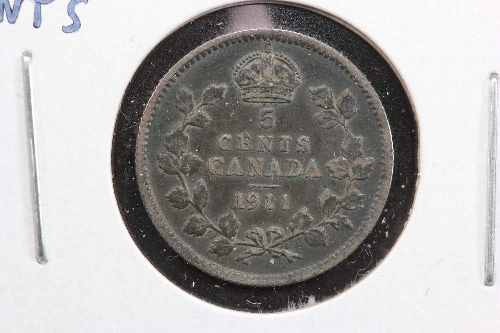 1911 Canada 5 Cents Silver Godless Obverse 414A