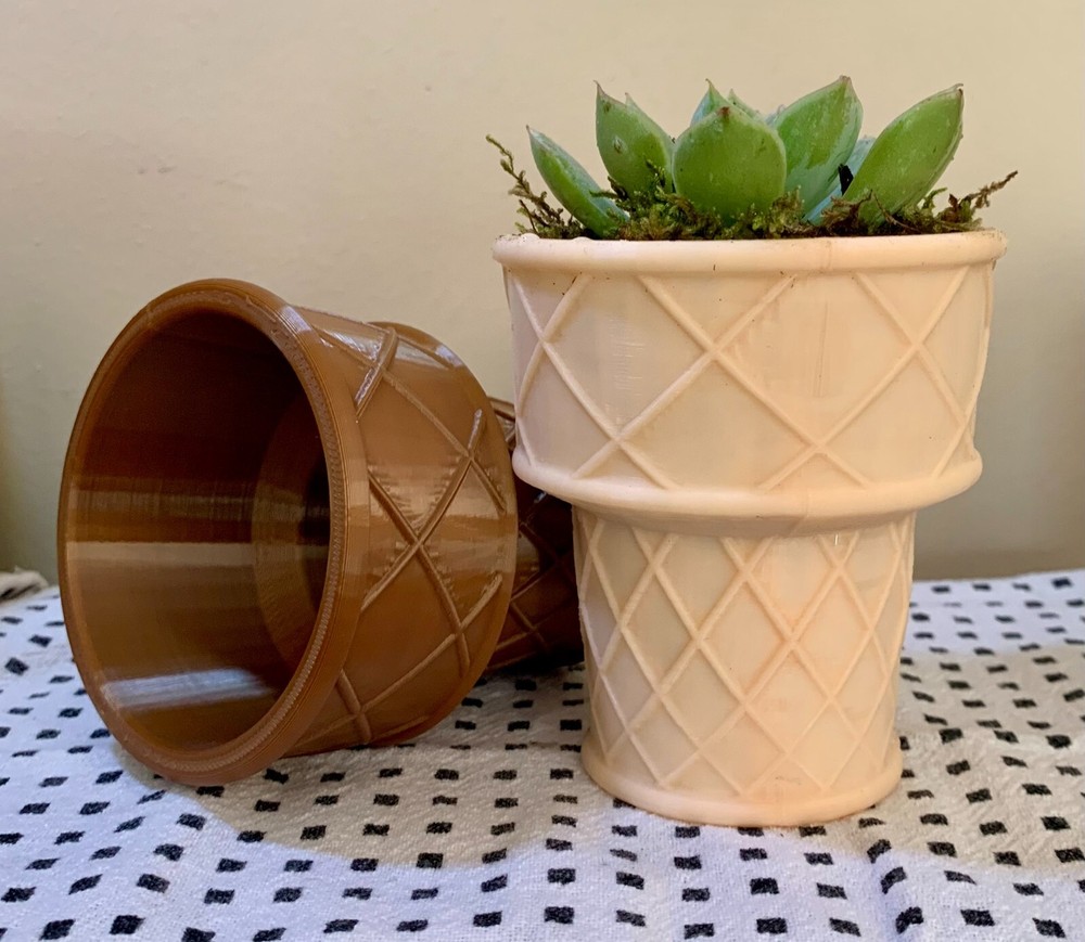 Cake Cone Plain or Chocolate 3D Printed Succulent Planter Ice Cream Cone Pot