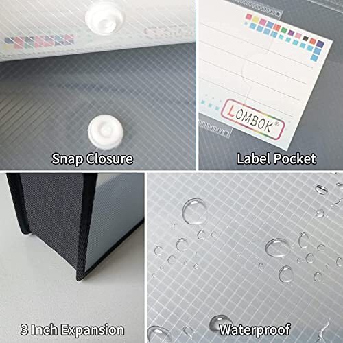 Plastic File Folders Legal Size Expandable Document Folder with 2 Pack Black