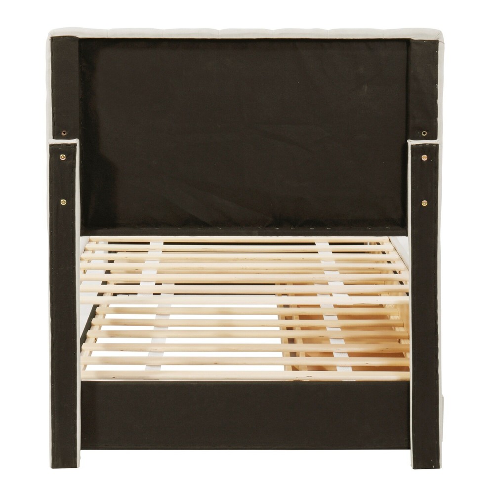 Twin Size Bed Frame Upholstered Platform Bed w/ Pull Out Trundle & 3 Drawers