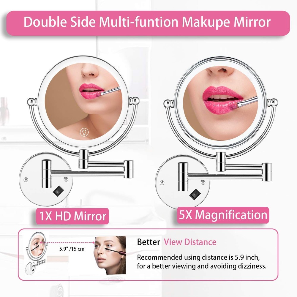 Wall Mounted Lighted Makeup Mirror with Magnification,Wall Mount Magnifying Mirr