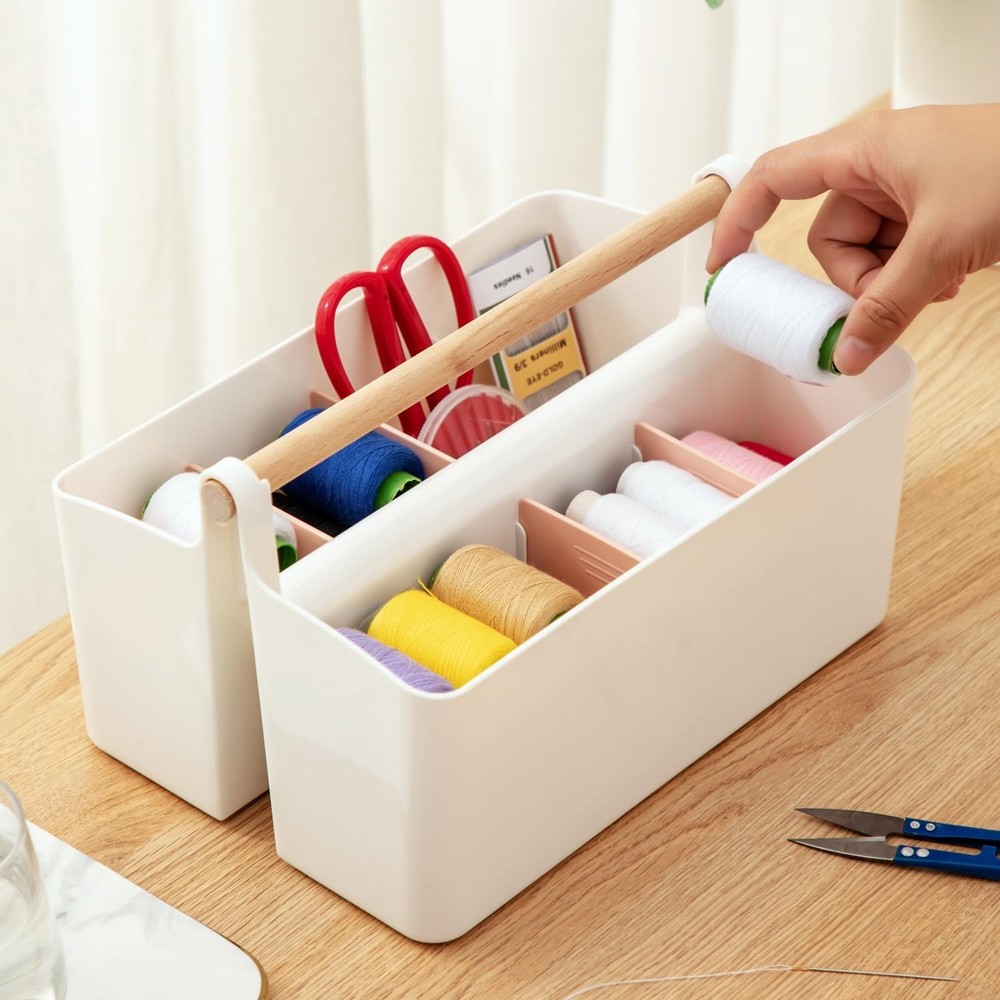 Large Plastic Portable Caddy with Handle, Storage Organizer Bin with Adjustab...