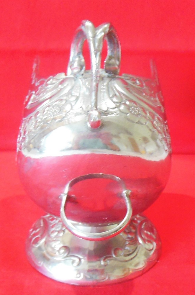 Footed Silverplate Sugar Scuttle Etched Floral NO SCOOP