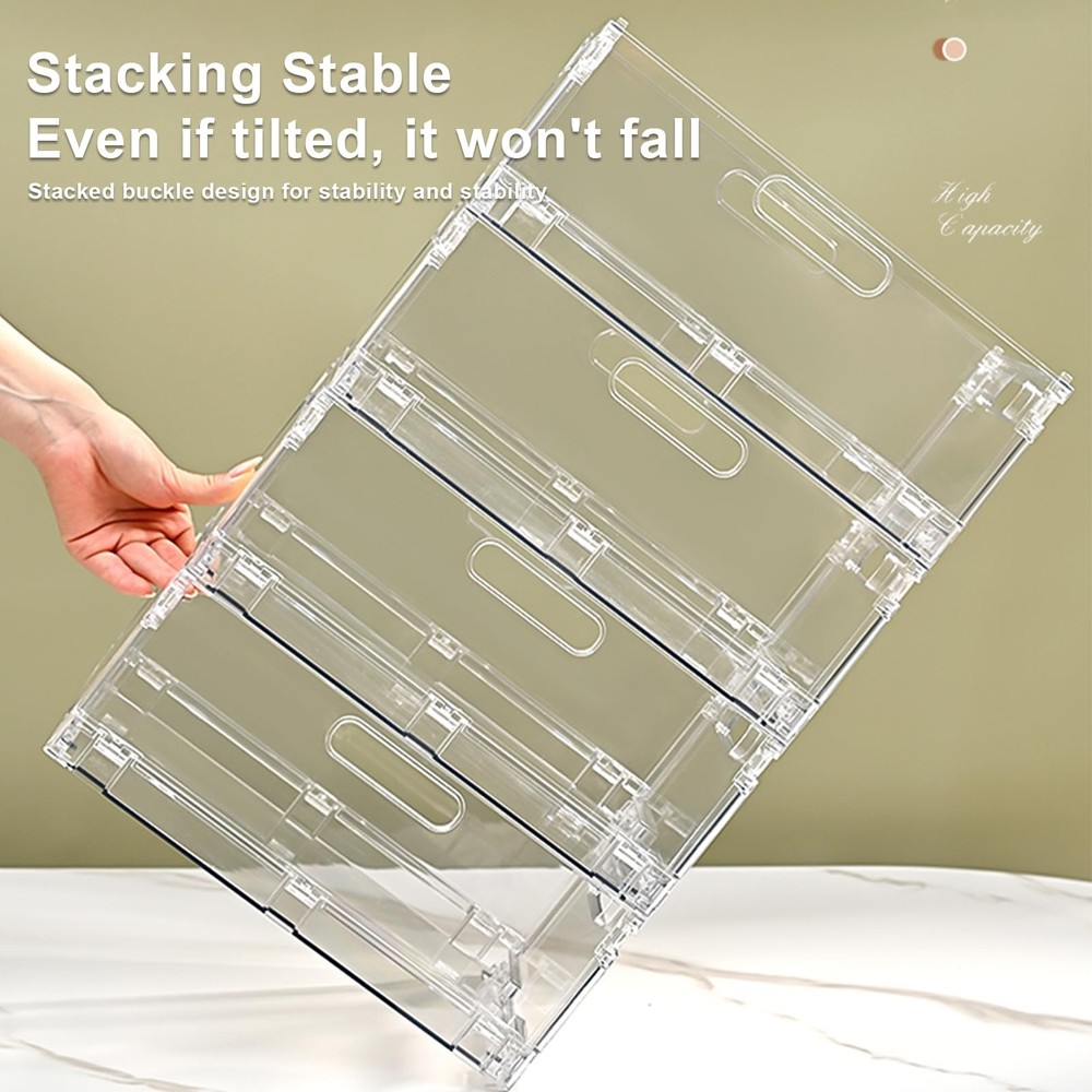 2-Pack Foldable Plastic Baskets, Stackable Storage Baskets with Handles for O...