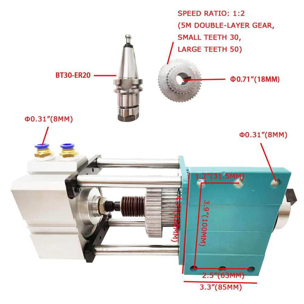 Unpowered Spindle Cylinder Pneumatic Semi-automatic Tool Change Spindle BT30