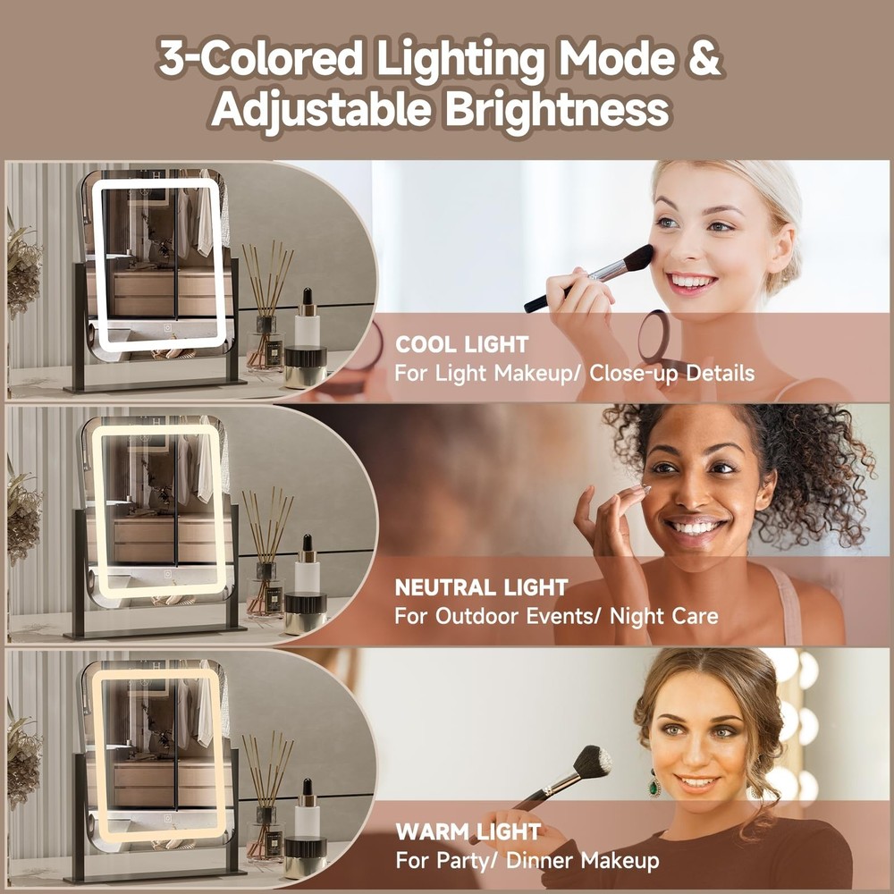 PRIMETEK Vanity Mirror with Lights, 16"x14" Large LED Lighted Makeup Mirror, ...