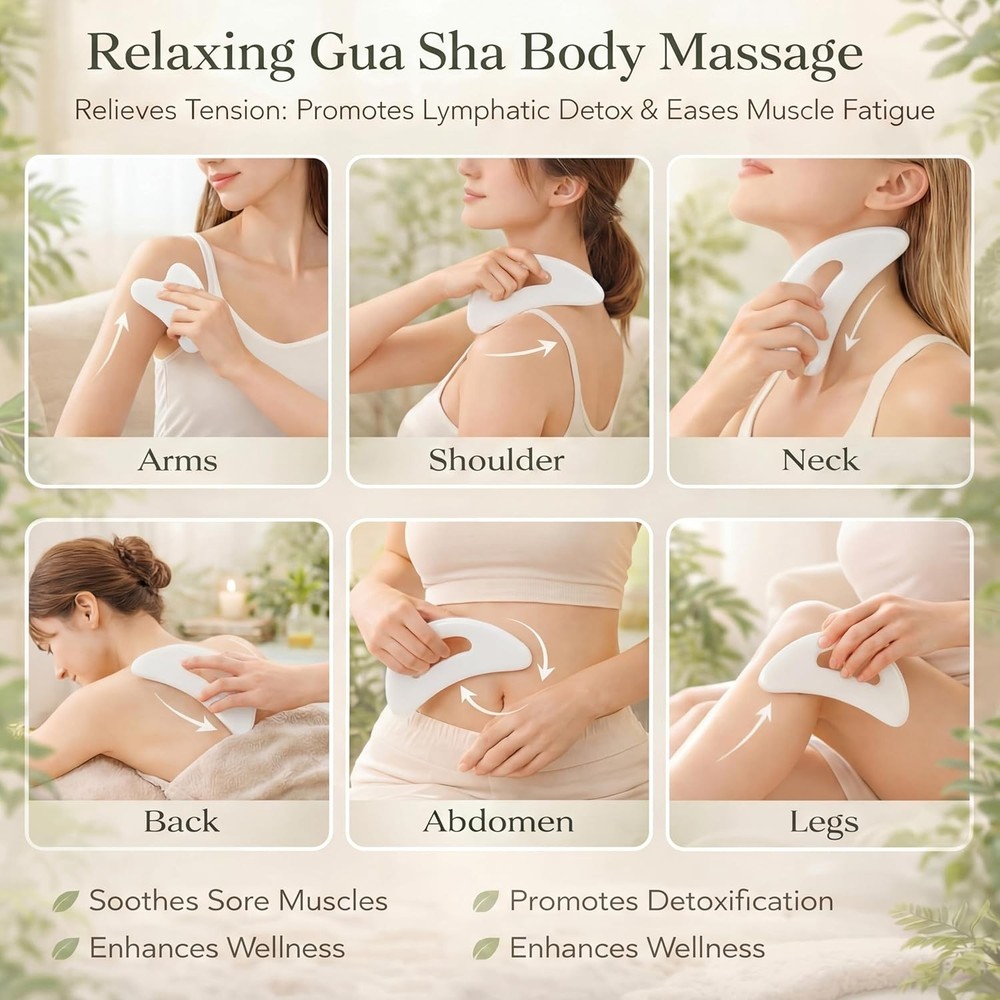 Large Resin Gua Sha Tools Set - 2 Body Scraping Tools with Handle