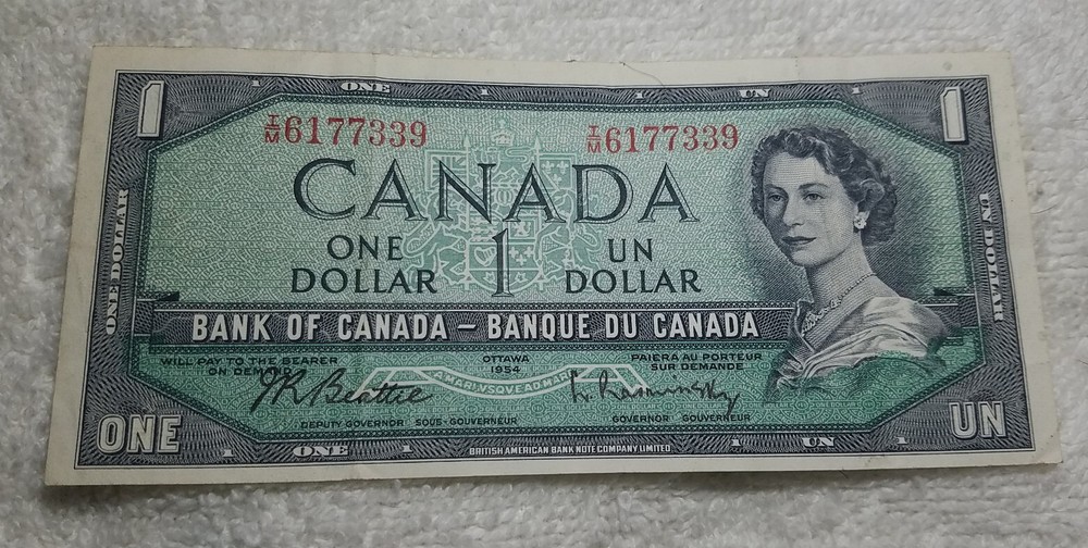 1954 Canada 1 Dollar Note Money