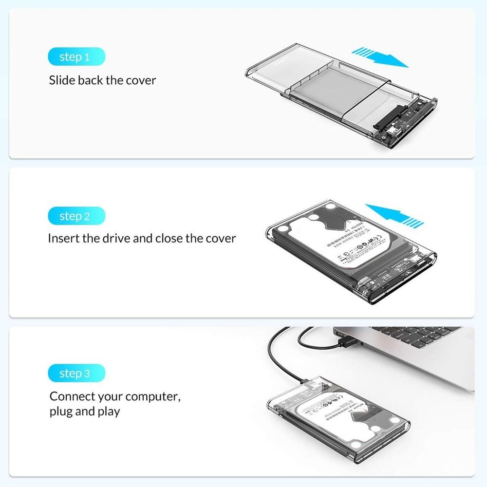Enclosure For 2.5" SATA SSD Hard Disk HDD SSHD Portable USB PC