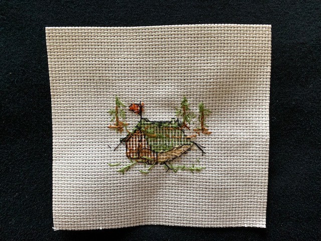 Completed, Finished Counted Cross Stitch, Camping