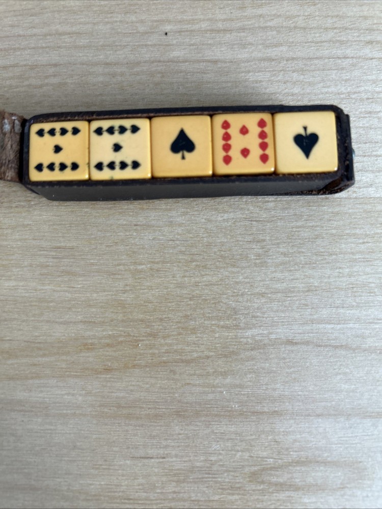 Vintage Bakelite Poker Dice Set In Leather Case