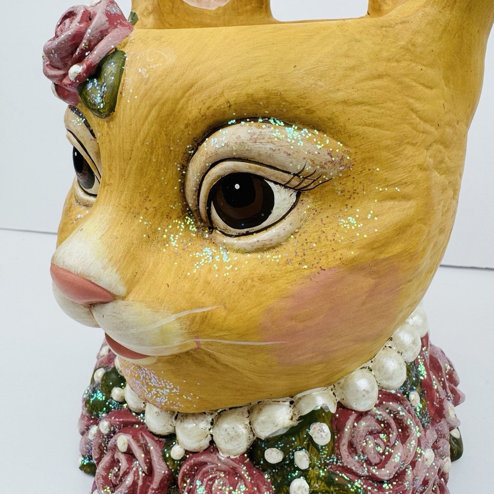 Anthropomorphic Bunny Rabbit Planter Candle Holder Easter Floral Spring 12.5"
