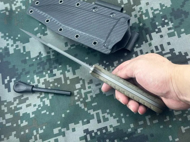Bugout Fire Starter Knife Flint Striker Bush Survival Fixed Blade Full Tang