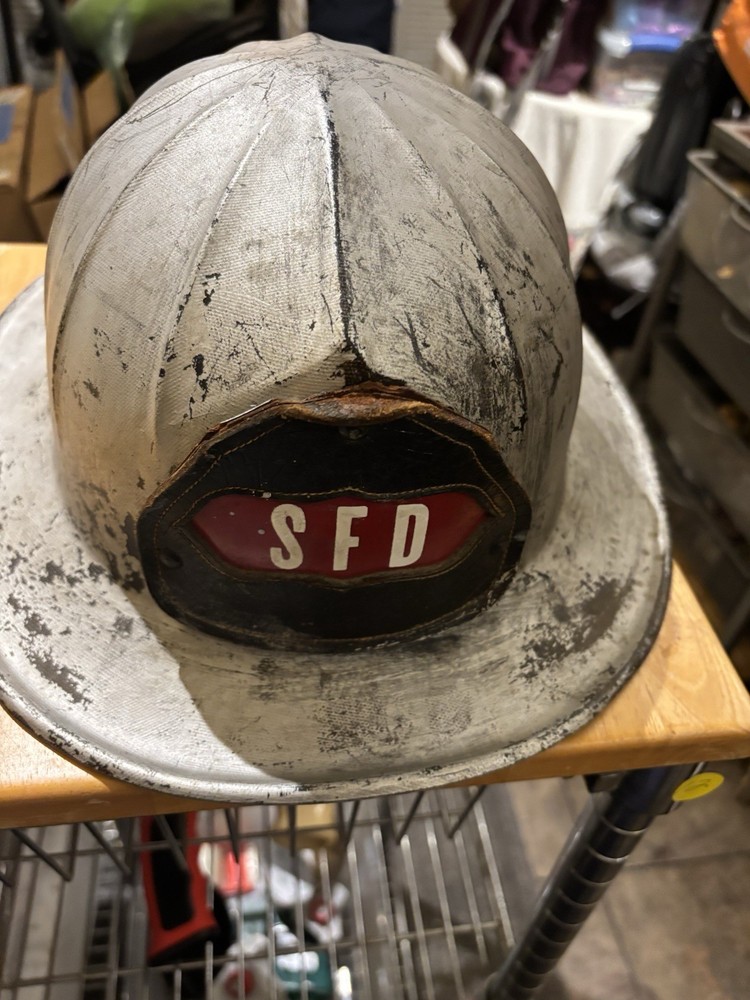 Vintage Cairns? Grey Leather Front Fire Helmet W/ Front  Code SFD