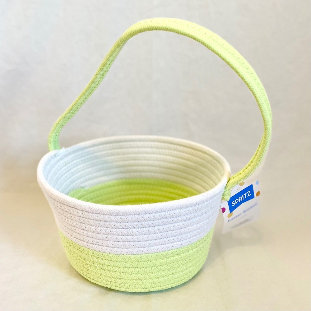 Spritz Easter Two Tone Decorative Rope Basket White Light Green With Handle