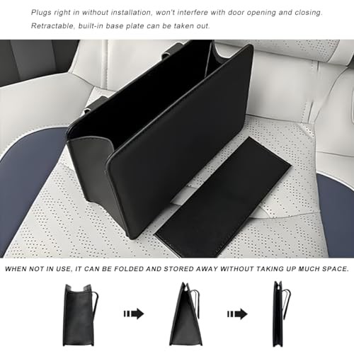 Car Trash Can, Leather Mini Dustbin Auto Storage Container with One Roll Black