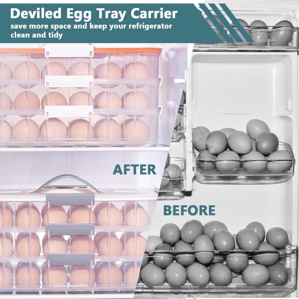2 Layer Deviled Egg Containers with Lid, 36 Slots Deviled Egg Tray Carrier wi...