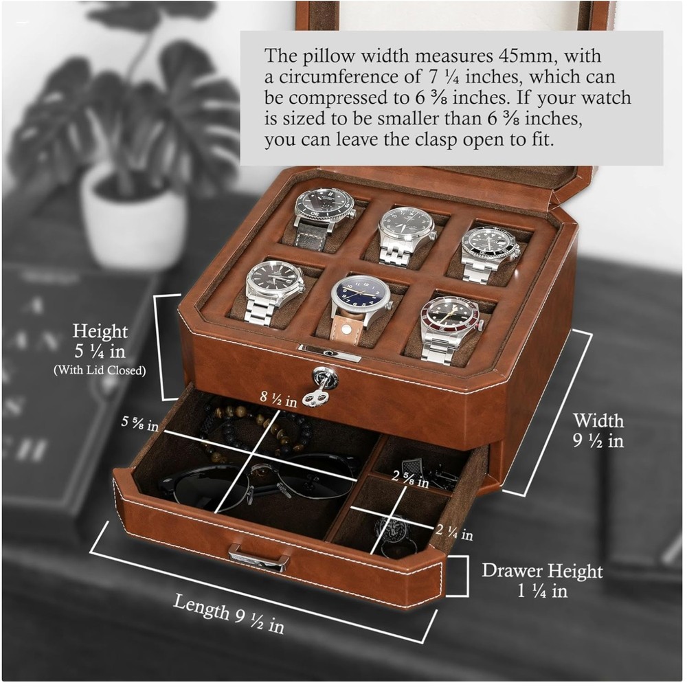 Modern Leather Watch Display Case - Drawer Organizer
