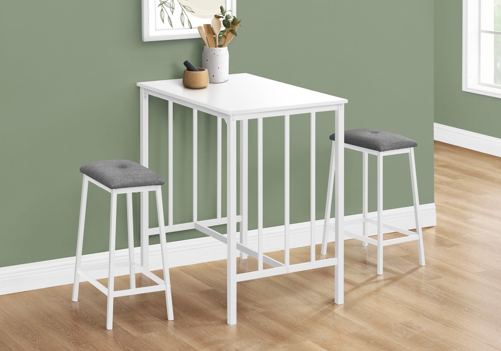 Dining Set, 3pcs Set, Counter Height, 36" Rectangular, Small, Kitchen, White L