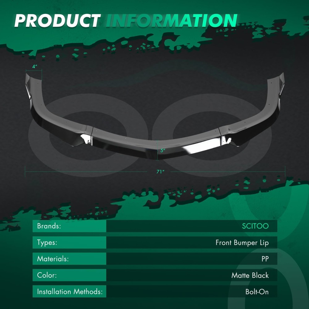 3PC Front Bumper Lip for 2011-2014 Charger Glossy Black