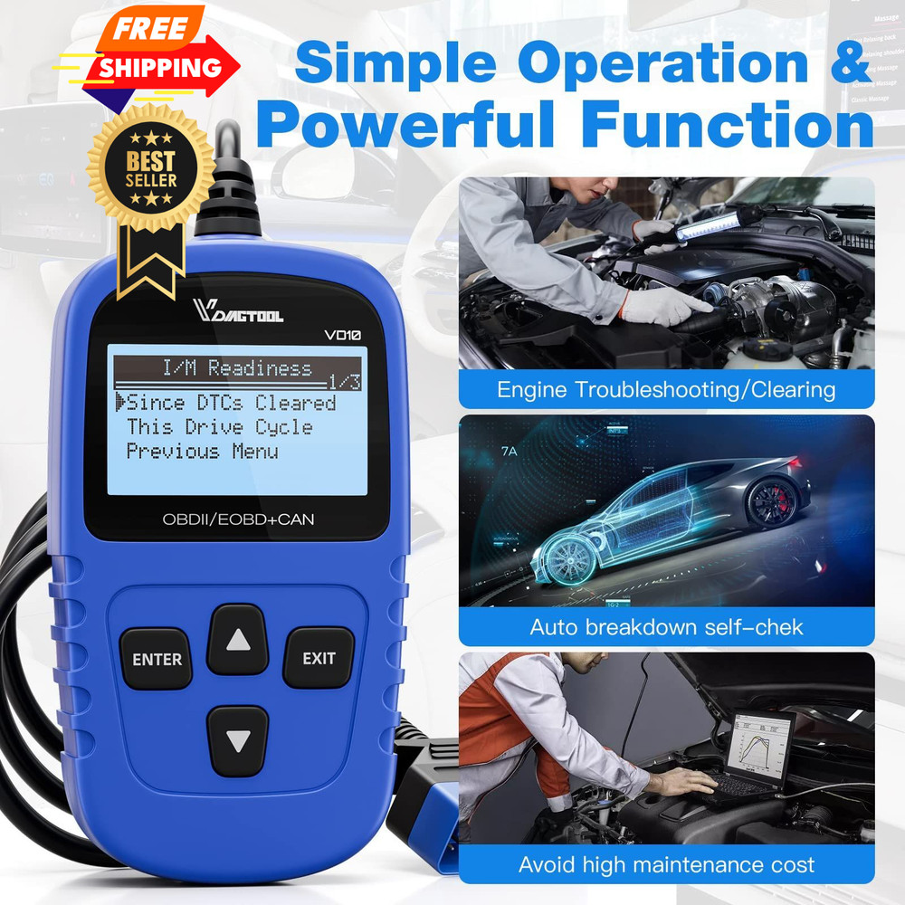 VDIAGTOOL VD10 OBD2 Scanner Code Reader Car Diagnostic Tool Engine Fault Blue