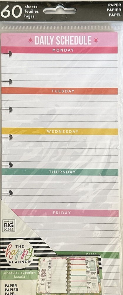 Happy Planner DAILY SCHEDULE Classic Size Half Sheets 60 Pieces