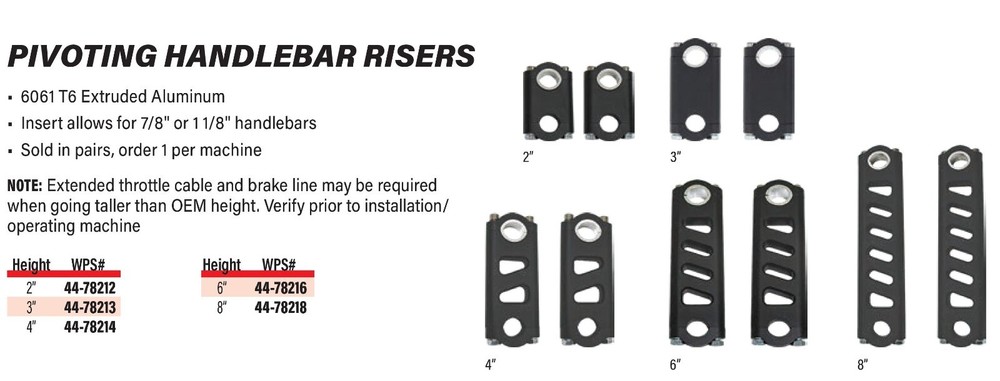 Universal 6 Inch Pivoting Snowmobile Handlebar Risers, SP1 6" Fixed Height Riser