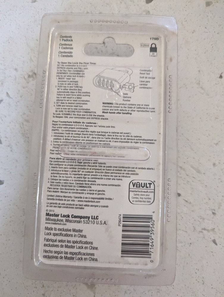 Master Lock Resettable Combination lock 175D tough under fire