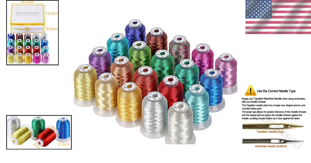Elite Metallic Embroidery Thread Collection - 20 Colors