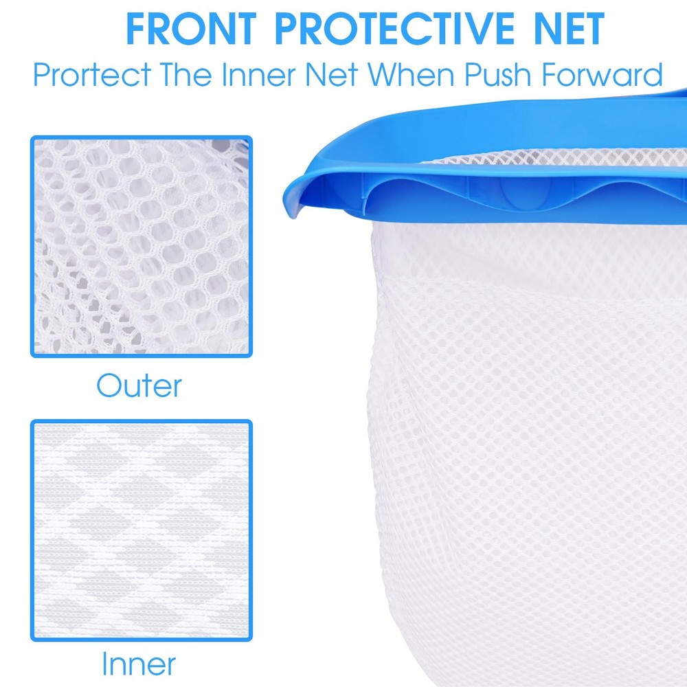 Pool Skimmer Net with Front Double Layer Net, Ultra Fine Mesh Diamond Netting...