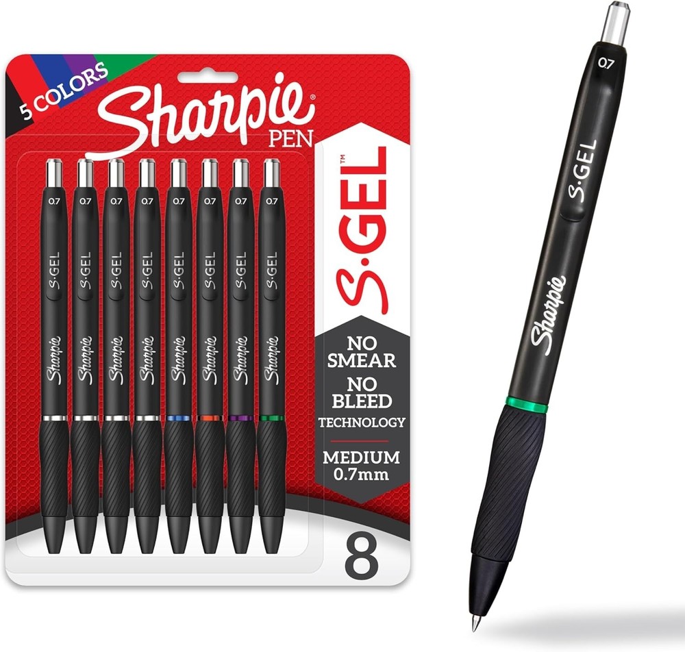 Sharpie S-Gel Pens, Medium Point (0.7mm), Assorted Ink Colors, 8