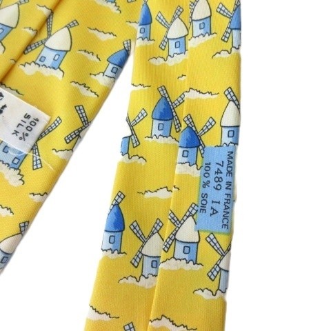 HERMES Tie Silk 100% 7489IA Allover Pattern Yellow men's