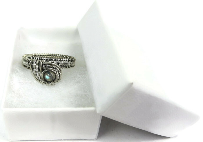 Labradorite Adjustable Ring, Woven in Sterling Silver Wire