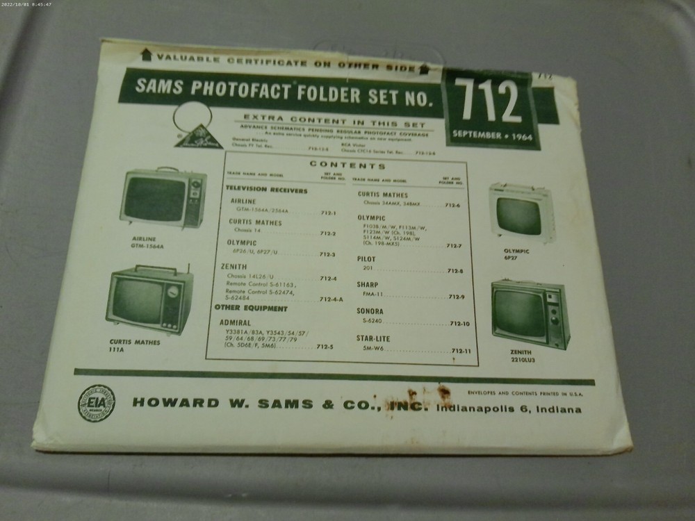 SAMS PHOTOFACT FOLDER SET NO.712