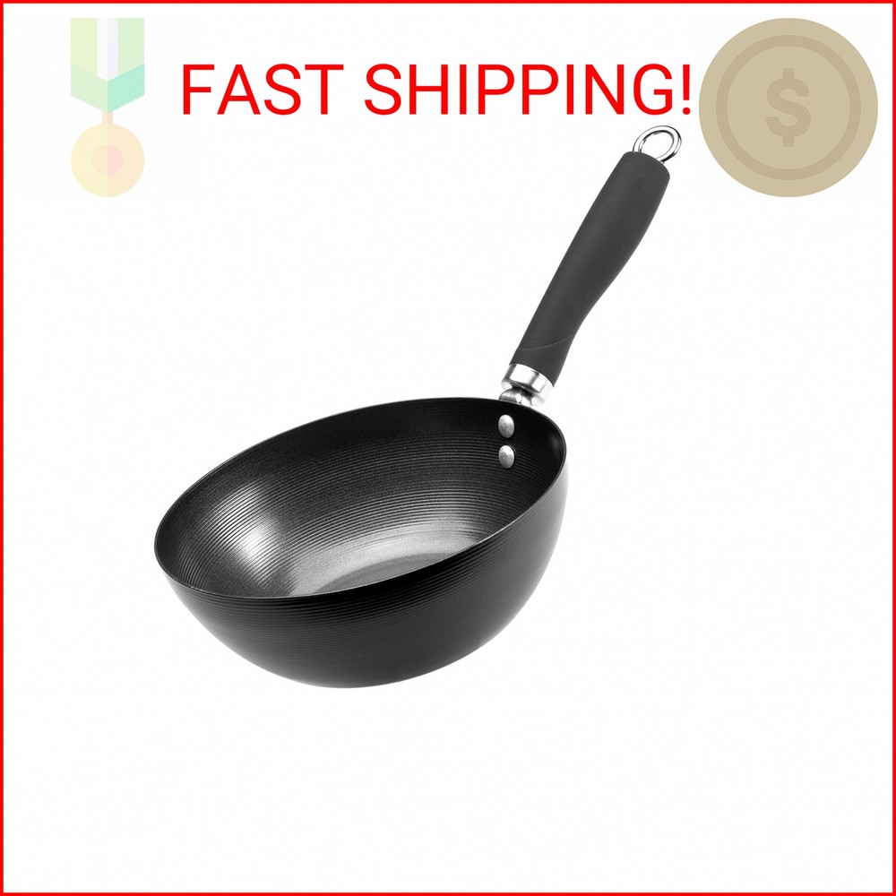 Ecolution Non-Stick Carbon Steel Wok with Soft Touch Riveted Handle, 8",Black