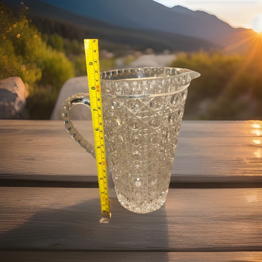 Clear Glass Pitcher Button and Cane 8 5/8" high