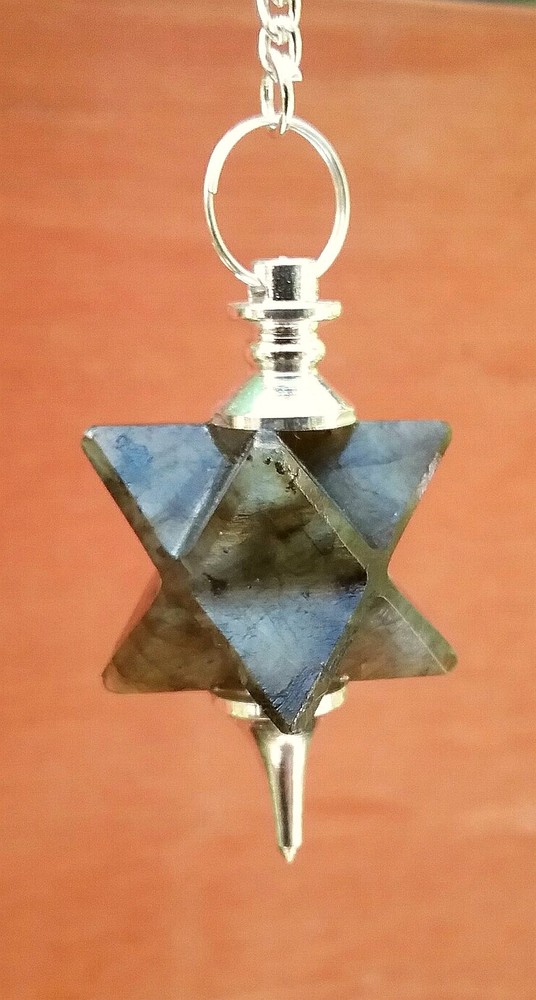 LABRADORITE MERKABA PENDULUM, SILVER MOUNTED DOWSING PENDULUM With LABRADORITE
