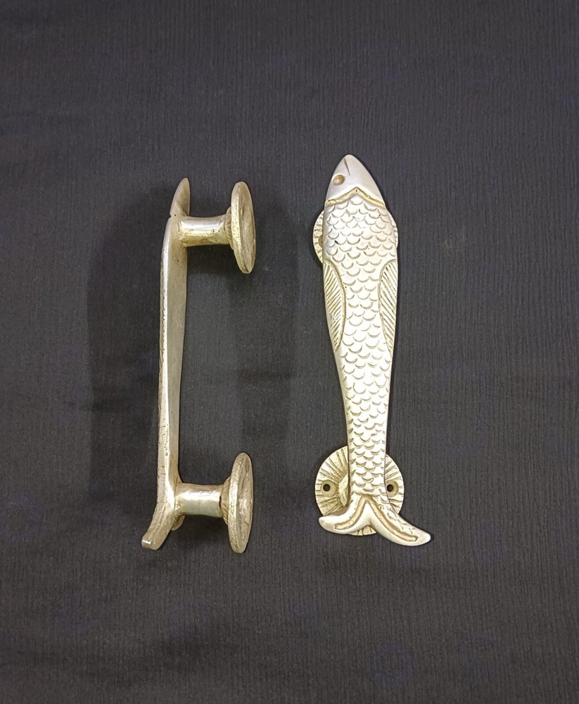 River Fish Decorative Door Handle Pair Brass Nautical Fish Door Pull Decor CA464