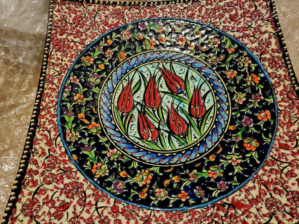 Turkish Pottery Plate handmade tulips signed