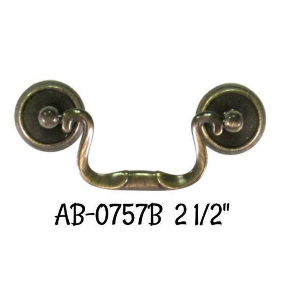 Antiqued Brass Queen Anne Drawer Pull  2 1/2" Centers Pull Antique Style