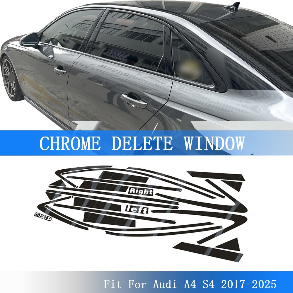 Glossy Black Chrome Delete Window Trims For Audi A4 S4 2017-2025