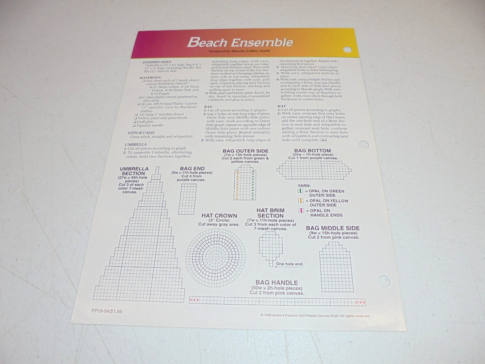 Beach Ensemble Plastic Canvas Pattern for Fashion Dolls