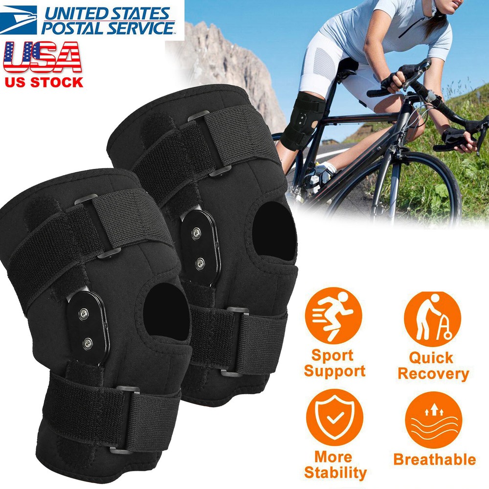 Knee Brace Hinged Compression Sleeve Joint Support Open Patella Stabilizer Wrap