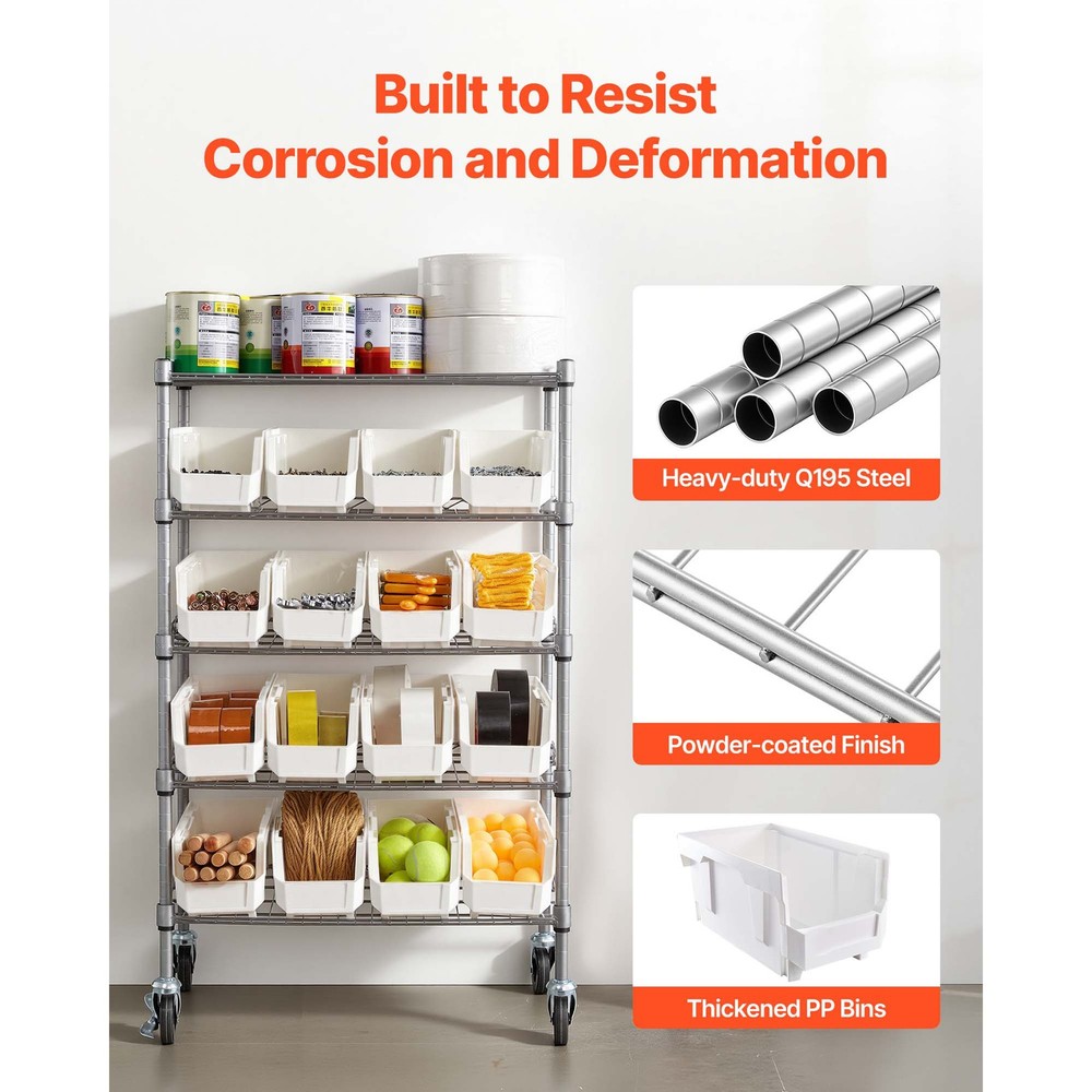 Uimoso 5-Tier Rolling Storage Rack with 16 Removable Bins