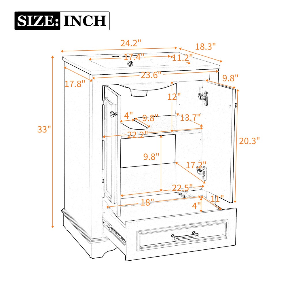 Bathroom Vanity W Ceramic Sink Combo Silver Handles
