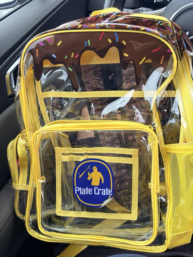 Plate Crate Baseball Backpack Clear Yellow Sprinkles Design Adjustable Straps