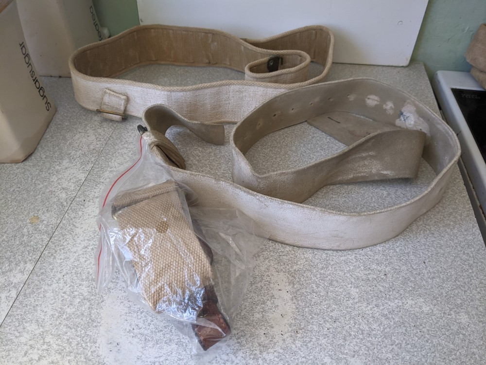 VINTAGE WHITE ARMY WEBBING STYLE  BELTS - WELL USED