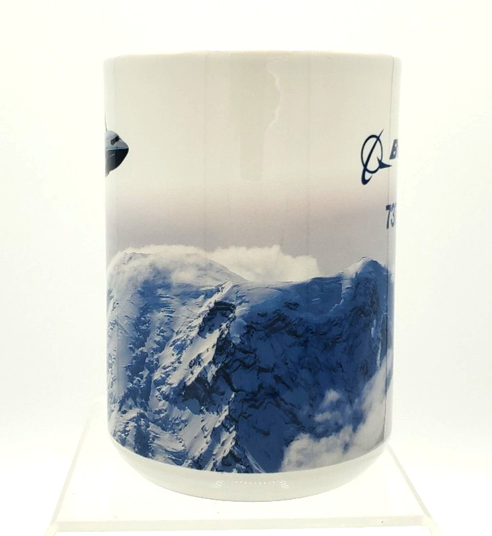 Boeing 737 MAX Ceramic Coffee Mug Wraparound Mountain Scene with Fly Airplane