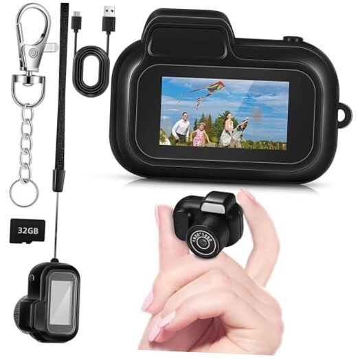 Mini Keychain Digital Camera with 32GB Card 2MP 0.96" 1080P Display Black